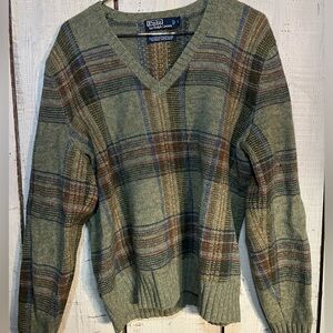 Polo Ralph Lauren Men's Green Plaid V-Neck Sweater